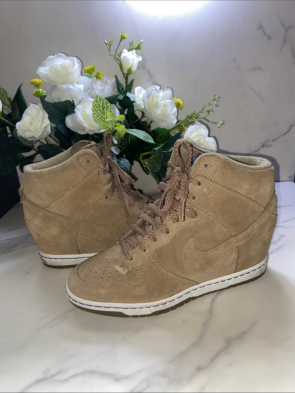 Nike 2012  Sky Hi Dunk Wedge Wheat Tan Brown Suede High-Top Sneakers Size 8.5